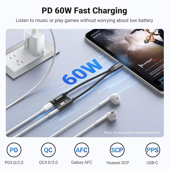 UGREEN Magnetic USB C to 3.5mm Audio Adapter and Charger 2 in 1 Hi-Res 32bit/384kHz Aux to USB C with PD 60W Fast Charging Dongle Cable for iPhone 17 Pro Max, Switch 2, Galaxy S25Ultra, iPad Pro