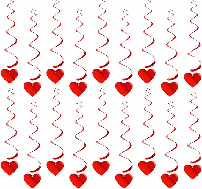 Red Heart Swirls Party-Decorations - 18Pcs Romantic Special Night Galentines Hanging Streamers Garland, Girl Wedding Anniversary Baby Bridal Shower Birthday Decor Supplies Hugtmr