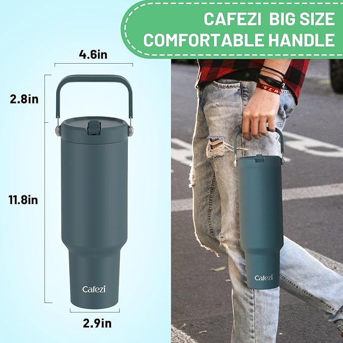 50 oz Tumbler with Handle and Straw, Stainless Steel Water Bottles with Flip Straw and Top Handle, Leak Proof, Fits in Cup Holder, Vacuum Insulated Water Bottle for Home, Office, Hiking, Car
