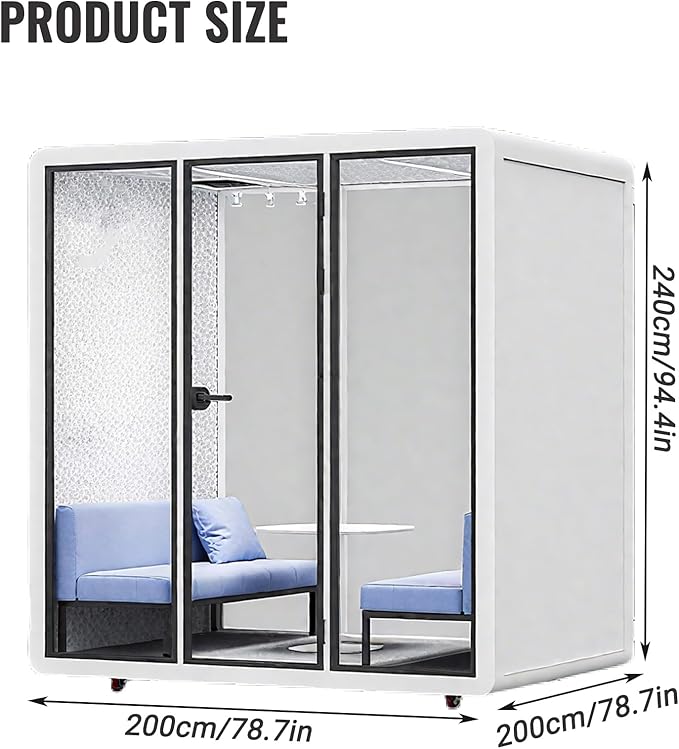 Mobile Office Pod Booth, Quiet Meeting Pod with Acoustic Panels, Sound Proof Room with Desk, Portable Removable Working Booth for Private Phone Calling Study,200cm