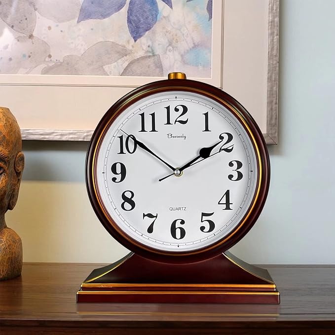 Beesealy Desk Clocks for Table Decor,Retro Mantel Clock Battery Operated for Fireplace Mantel, Living Room,Bedroom,Office,Desktop Decoration (Frosted Style)