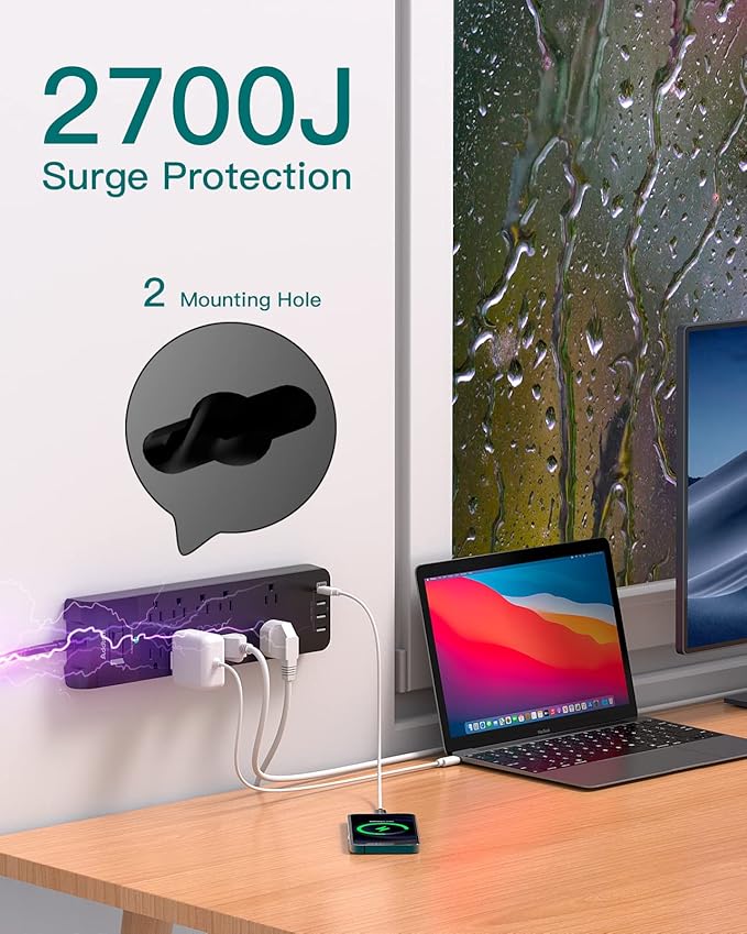 12FT Long Power Strip Surge Protector, Addtam Surge Protector with 10 Outlets and 4 USB Ports, Extension Cord with Flat Plug, 2700 Joules, ETL Listed, Black
