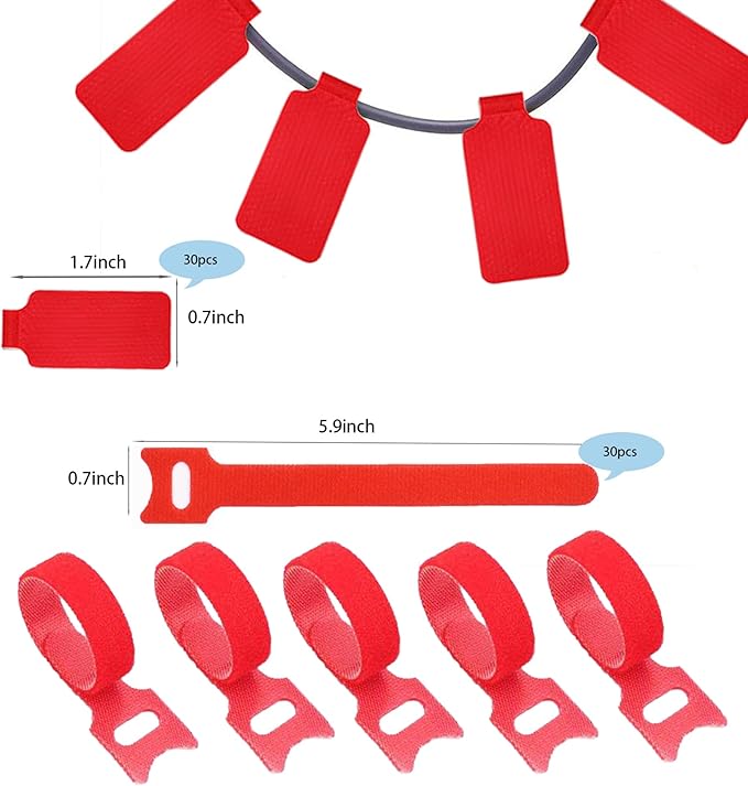 60 Pcs Cable Labels & Reusable Hook and Loop Fastening Ties Set - 30 Pcs Cord or Wire Labels & 30 Pieces Cable Tags for Electronics, Home & Office Cord Management