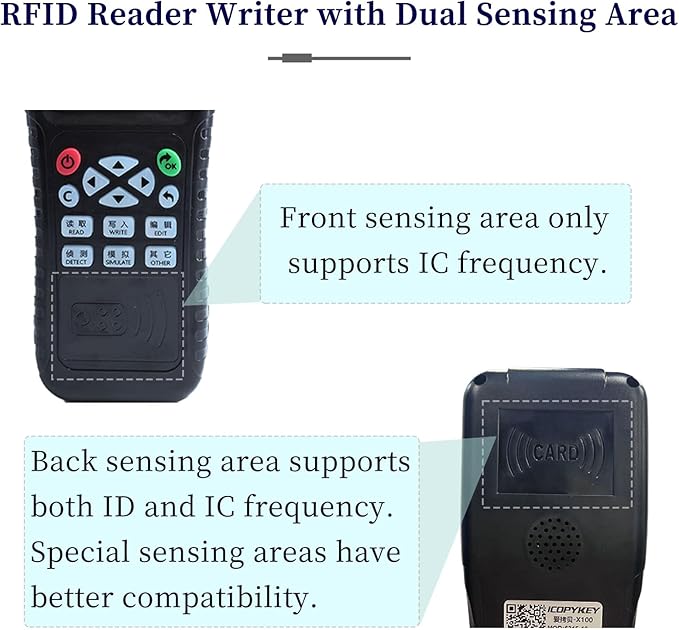 X100 RFID Reader Writer (RFID Copier Multi-Frequency Smart Card Reader ID IC Elevator Card RFID Writer for Access Control System with 125khz T5577 Key Fobs/Cards and 13.56mhz IC Key Tags)