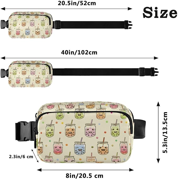 Kawaii Bubble Tea Fanny Pack for Women Men Water Resistant Fashion Waist Packs with Adjustable Strap Belt Bag for Travel Workout Jogging Hiking 21219021
