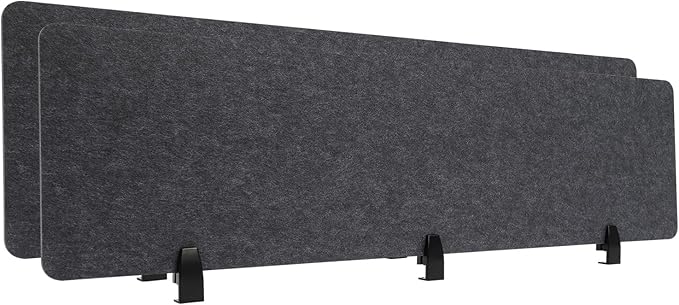 DYRABREST 2 Pack Acoustic Desk Divider, 60 x 16 Inch, No Drilling Clamp-On Privacy Shields, Freestanding, Grey