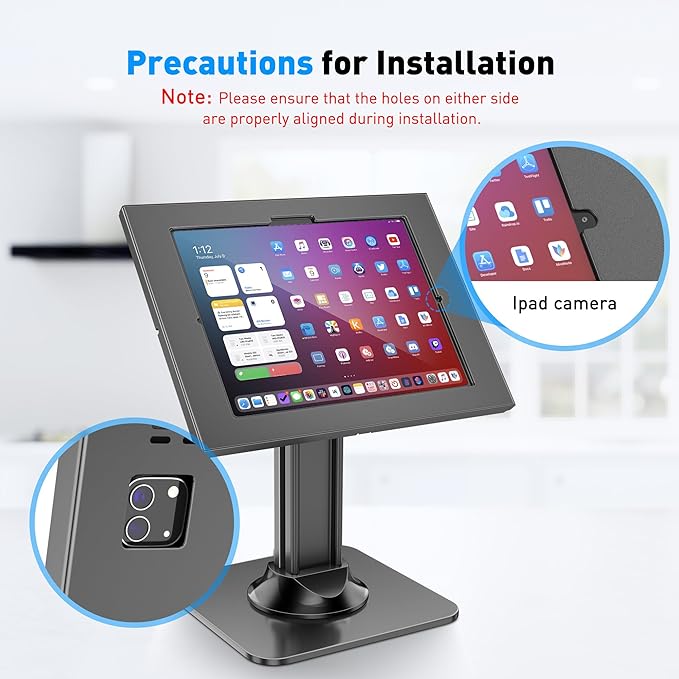 AboveTEK Anti-Theft iPad Kiosk Stand – POS iPad Security Stand – Heavy Duty Base, 360° Swivel, 75° Tilt Bracket – Perfect for Retail Business (Black) (Black, 12.9"/13" iPad & 12.4" Galaxy Tab)