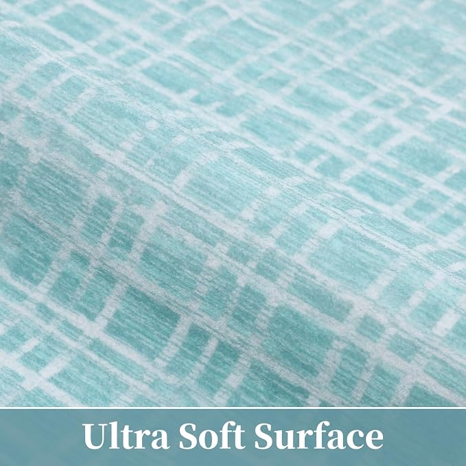 Washable Rug 9x12 Area Rug for Living Room Modern Bedroom Rug Grid Green Plaid Large Area Rug Non Slip Throw Rugs Soft Low Pile Stain Resistant Carpet for Dining Room 9'x12' Mint Green