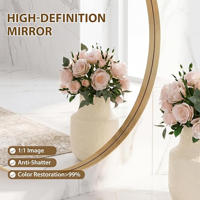 Sweetcrispy Bathroom Round Mirrors for Over Sink, 30 Inch Wall Circle Mirror with Matte Metal Frame, Modern Wall Mount Vanity Mirror for Home Decor, Living Room, Bedroom, Gold