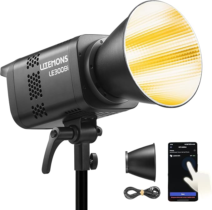 Godox Litemons LE300Bi COB Led Video Light,320W Power,2800-6500K CCT,58900 Lux@1m,Bowens Accessory Mount,Wired DMX/RDM,Bluetooth for Studio Photography Video Recording Live Streaming (Black)