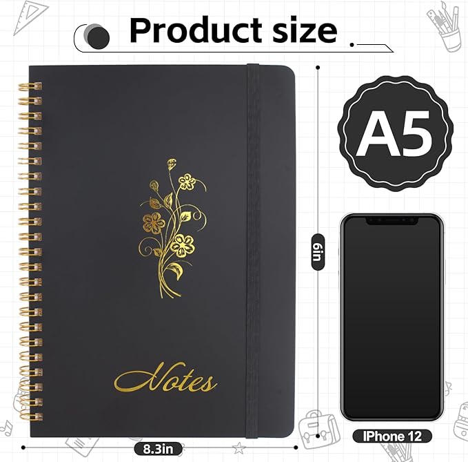 Joyberg Aesthetic Spiral Notebook, 2PCS Cute Notebook, 8.3" x 6" Notebook For Women, A5 Spiral Journal Notebook for Office/School/Home (Green & Black)