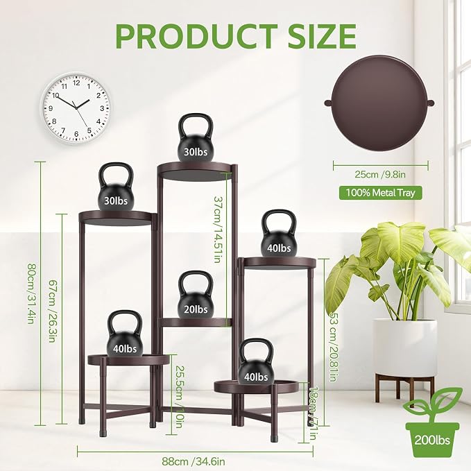 iDavosic.ly 6 Tier Large Plant Stand Indoor, 10 Inch Wide Tall Corner Metal Plant Stands Outdoor for Multiple Plants, Folding Tiered Flower Display Holder Rack Shelf, Violet Bronze