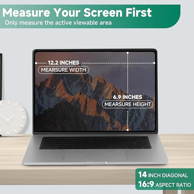IRUYO FL Nano-Suction Laptop Privacy Screen 14 Inch 16:9, Removable Screen Privacy Shield for Laptop, Anti Glare, Anti Bule Light, Screen Protector for Lenovo HP Dell Acer Asus Thinkpad