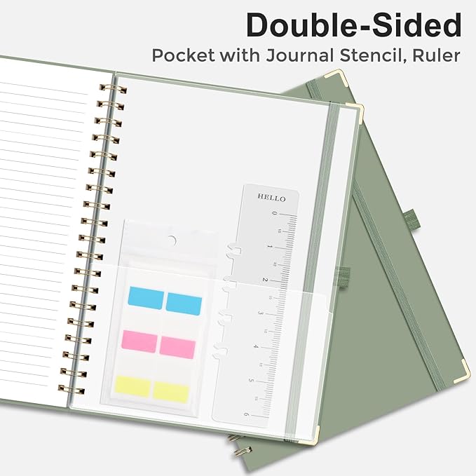 EMSHOI Meeting Notebook for Work - B5 Half Meeting Half Note Planner, 100 Pages, 100GSM Thick Paper, Hardcover, Project Organizer for Women Men Office, Business, Note Taking, 8"x10.2" - Green