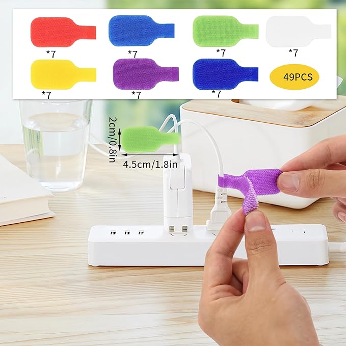 Cable Labels, 49 Cord Labels in Seven Colors, Can Be Handwritten and Reused, Suitable for The Identification of Various Wires and Cables