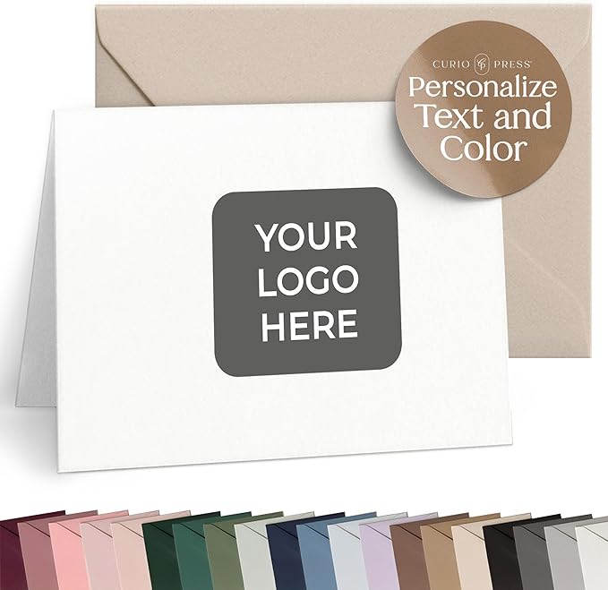 Personalized Logo Stationery, Your Brand, Your Style, Customized Business Cards Business Correspondence, Professional Note Cards & Envelopes, 4.25 x 5.5 or 5x7 inches Card Set - Your Logo FOLDED Cards