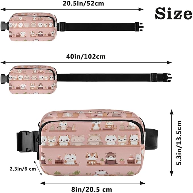 Cute Cats Fanny Pack for Women Men Water Resistant Fashion Waist Packs with Adjustable Strap Belt Bag for Travel Workout Jogging Hiking 21219747