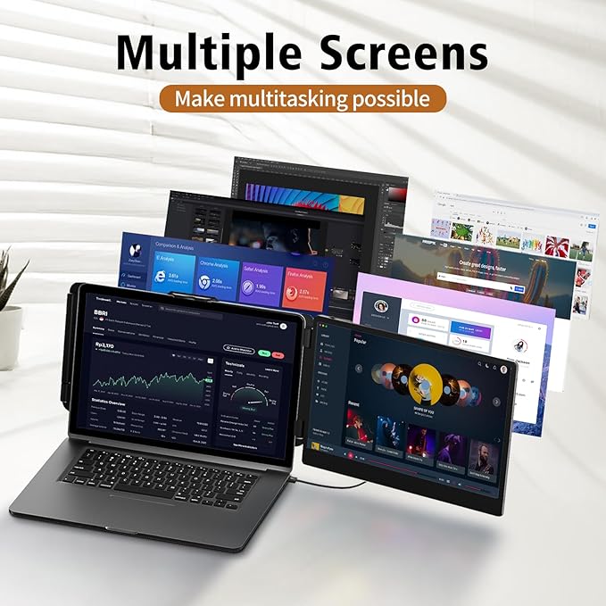 Laptop Screen Extender - 14" FHD 1080P IPS Portable Computer Monitor for Laptops, Dual Screen Travel Monitor for Laptops 13-17" with USB-C/HDMI Port, Plug & Play for Windows/Mac/Android/Switch/PS