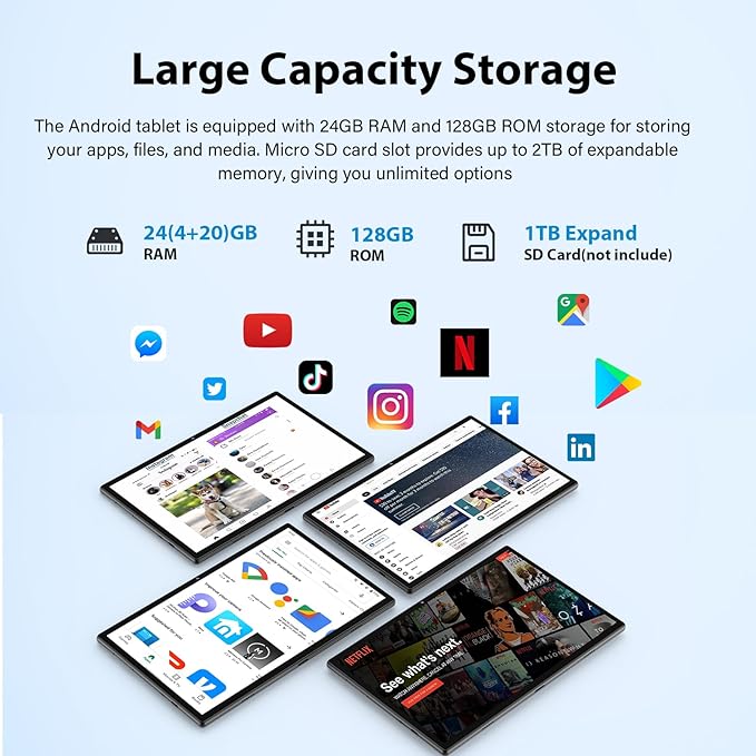 2026 Android Tablet with Keyboard, 24GB+128GB+2TB Expand, 10 inch Android 15 Tablet with Gemini AI, 8000mAh, BT 5.0, GMS Certified, 5G/2.4G WiFi, Tablets Pc with Mouse, Case, Stylus-Green Case