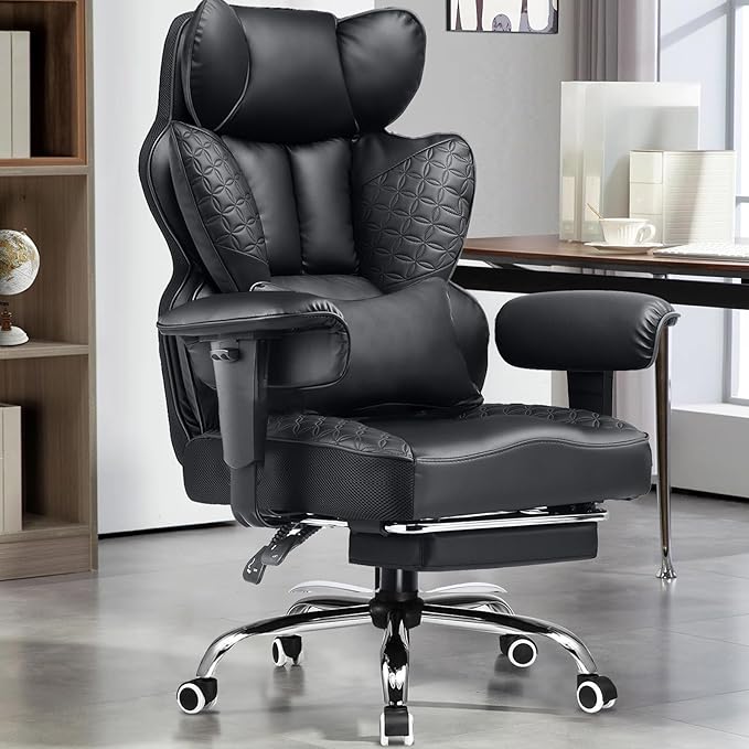 GTPLAYER Big and Tall Gaming Chair 400lbs Heavy Duty Office Chair with Foot Rest & Ergonomic Pocket Spring Lumbar Support, High Back 3D Saddle Shaped Cushion for Back Pain Relief, Matte-Black