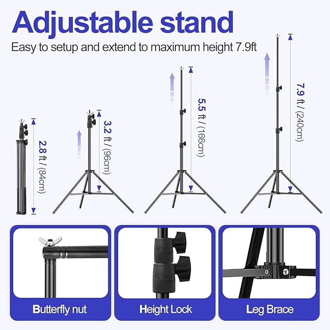 EMART 10x7.9FT Backdrop Stand, Photo Video Studio Adjustable&Lockable Heavy Duty Background Support System Kit with 6 Backdrop Clamps, 2 Sandbag and Carry Bag for Photography, Parties, Wedding, Video