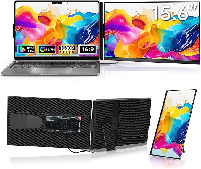 ROYY Laptop Screen Extender Dual Monitor - 15.6" Portable Monitor 85% NTSC IPS 1080P FHD Detachable Screen Extended Extra USB-C/HDMI Port Compatible with Wins Mac Dex Chrome Fits 13"-17" Laptops