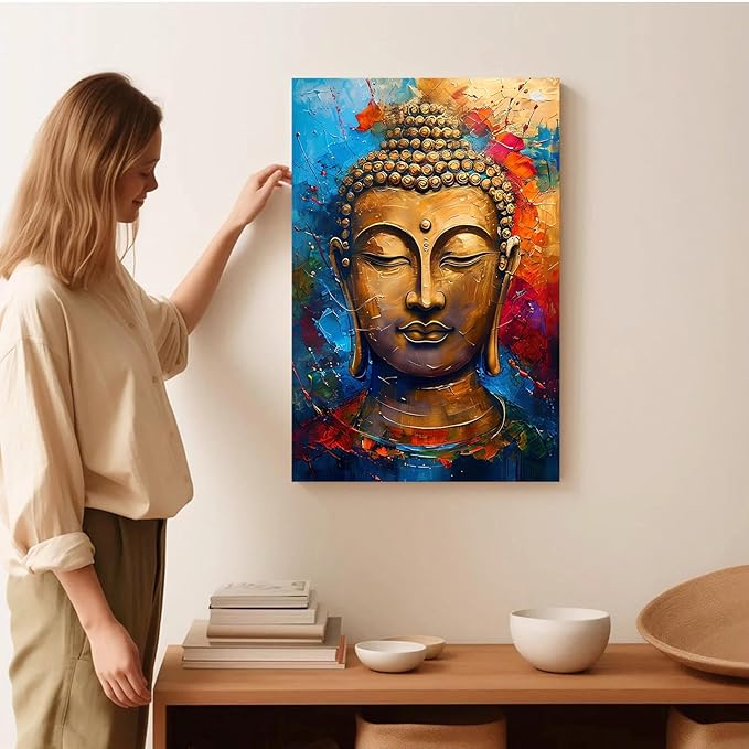 Golden Serenity Buddha Vintage Painting Wall Art Spirituality and Modern Art Wall Decor Adds Brilliance to Vibrant Home Decor 20x30in Frameless