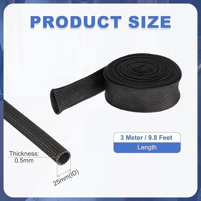 uxcell Insulation Cable Protector,25mm/0.98 Inch-3m/10 Feet High Temp Fiberglass Sleeve Black