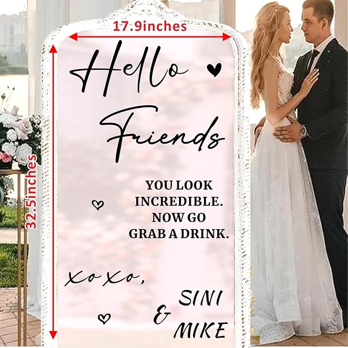 Custom Name Wedding Mirror Decals Welcome to Our Wedding Signs for Glass Mirror DIY Names Vinyl Letters Weddings Stickers Removable Hello Friends Sign for Party Reception Display Marriage Decoration