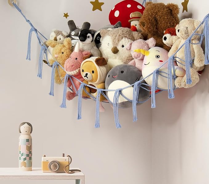 Stuffed Animal Storage Hammock Large Toy Hammock Net for Stuffed Animals Corner - Blue Plush Stitch Stuff Huggy Wuggy Toy Storage Room Decor