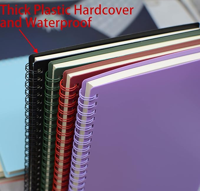 Yansanido Spiral Notebook, 8 Pcs 10.5 Inch x 7.45 Inch B5 Thick Plastic Hardcover 7mm College Ruled 8 Color 80 Sheets -160 Pages Journals for Study, Work, Travel and Notes (B5, 8 Pcs 8 Color)