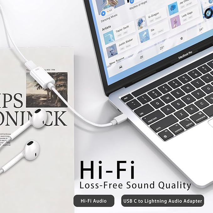 USB C to Lightning Headphone Audio Adapter, Type C Male to Female Lightning Earphone Converter with Charge/Data Transfer, Compatible with iPhone 16/15 Plus/Pro/Max, iPad Pro/Air 6/5/4, MacBook（2 Pack）