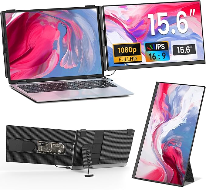 Cevaton Laptop Screen Extender - 15.6" FHD 1080P Portable Monitor for Laptop, Detachable & Plug and Play Dual Monitor Extender for 13"-17.3" Laptops, Compatible with Wins/Mac/Android/Chrome
