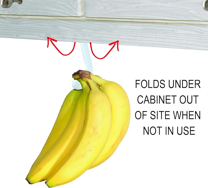 Gadjit Banana Hook (2 Pack) Hanger - Under Cabinet Hook to Hang Bananas. Folds Up Out of Sight When Not in Use. Mounting Adhesive Included. Prevents Bruising (White)