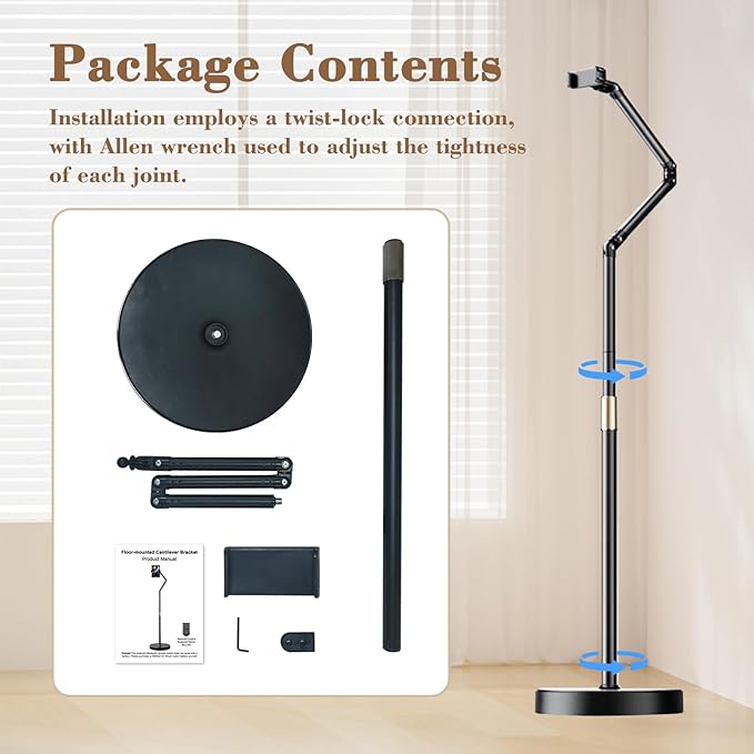 iBooMas iPad Stand,Tablet Floor Stand with Wireless Remote, Full-Angle Adjustable Overhead Phone Mount for Bed, 66" Tall Metal Stand with Heavy Base for iPad iPhone Kindle 4.7-12.9 Inch