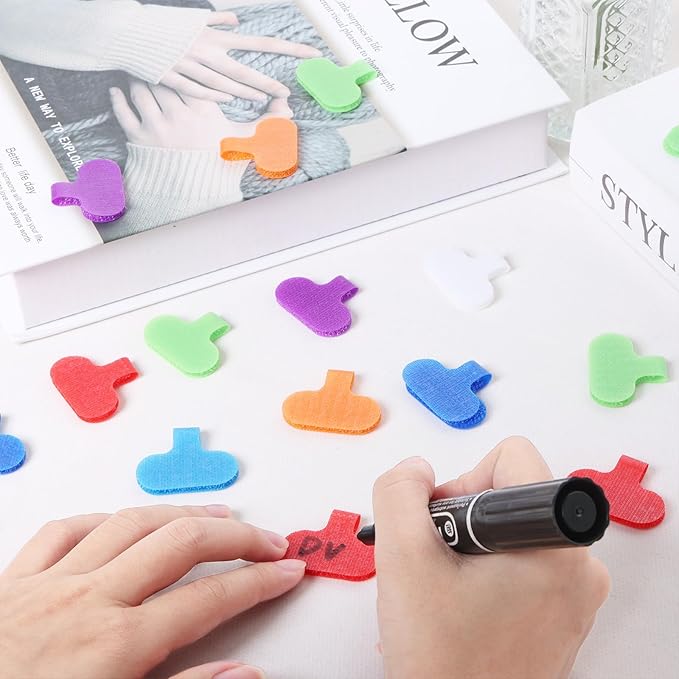 56 Pcs Cable Labels Self-Adhesive Cord Wire Labels 8 Colors Writable Cord Tags for Office Management and Classify