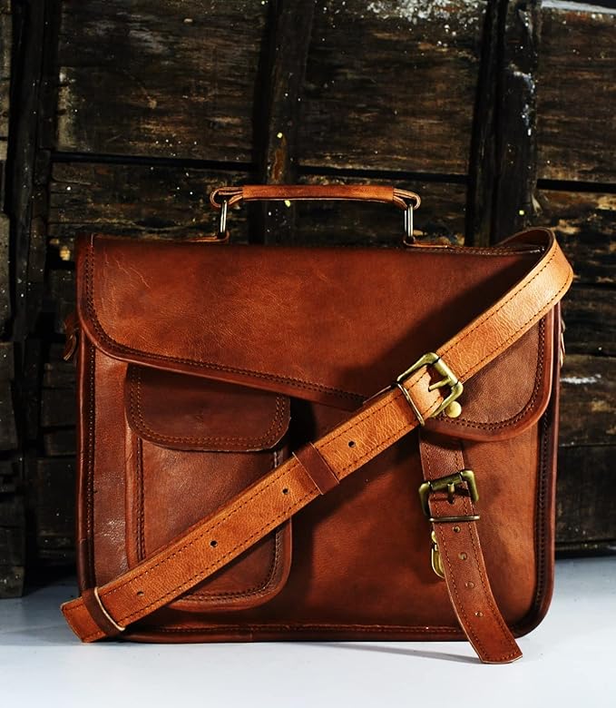 URBAN DEZIRE Men's Genuine Leather Small Briefcase Messenger Satchel I pad Tablet Bag 13 inch