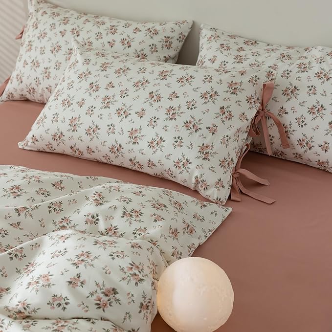 LifeTB Blush Pink Floral Comforter Set Twin XL Vintage Garden Flower Bedding Comforter Girls Botanical Comforter with 2 Bow Ties Pillowcases Fluffy Cottagecore Comforter Set for All Seasons