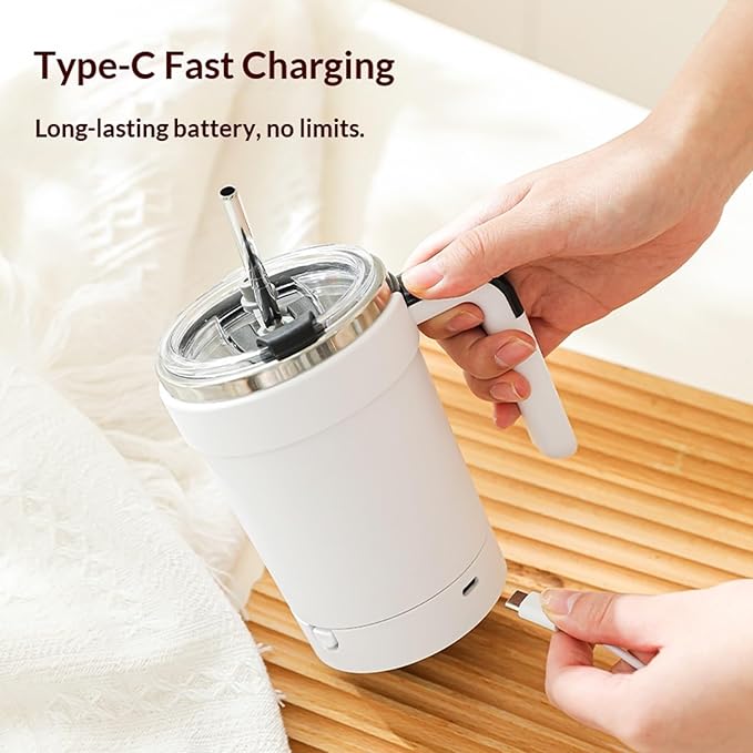 Self Stirring Coffee Mug with Lid,304 Stainless Steel Self Stirring Cup,Rechargeable Coffee Mug with Temperature Display,Suitable for Home and Office (Green)