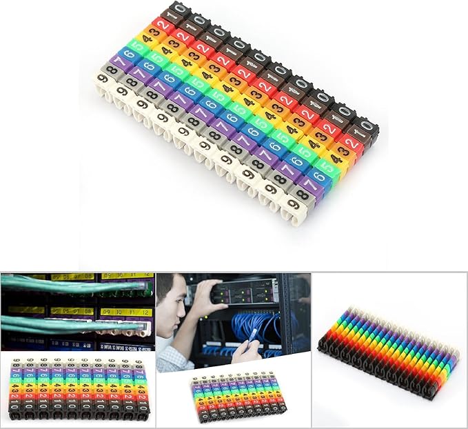 Clip-on String Wire Marking Boxed Plastic Digital Number Wire Label Tube Set Colorful Cable Marker (100PCS -2.5MM)