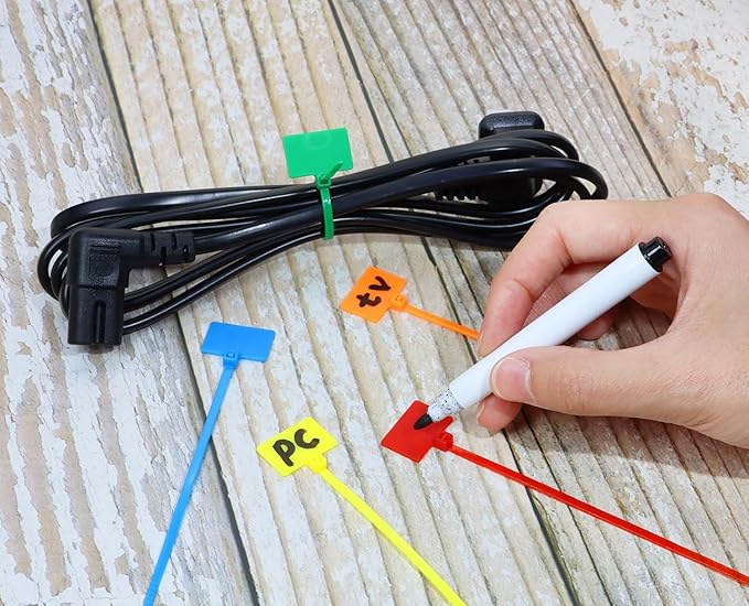 Mini Skater Nylon Cable Zip Ties Tags 4" Tiny Self-Locking Write-On Identify Cord Tabs Cable Label Marker Ties for Office Home Identification and Organization, 50 Pack (Multicolor)