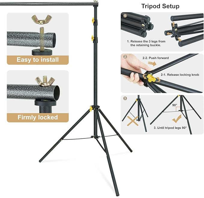 LINCO Lincostore Backdrop Support Stand Kit 10x6.5ft Adjustable Photography Studio Photo Background Support System with Carrying Bag for Green Screen Muslin, 4171