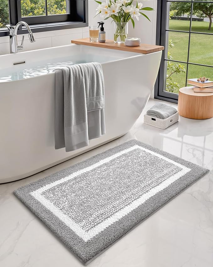 Color&Geometry Simple and Stylish Bathroom Runner Non Slip, 24"x43" Gray Bath Runner Rug, Absorbent, Soft, Washable, Microfiber Bath Mat Bathroom Carpet