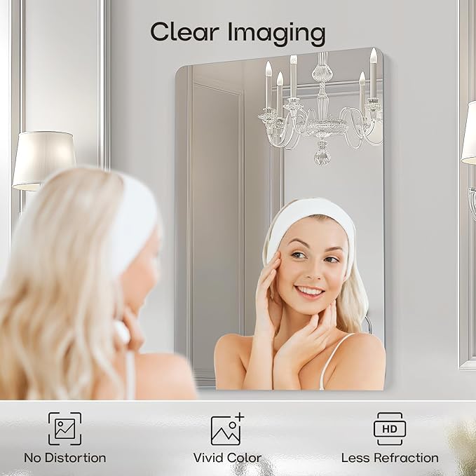 USHOWER Frameless Bathroom Mirror for Over Sink, 24x36 Inch Rectangle Wall Vanity Mirror for Bathroom, Bedroom, Entryway, Polished Edge, Tempered Glass | 24x36 Inch Rectangle Wall Vanity Mirror for Bathroom, Bedroom, Entryway, Polished Edge, Tempered G...