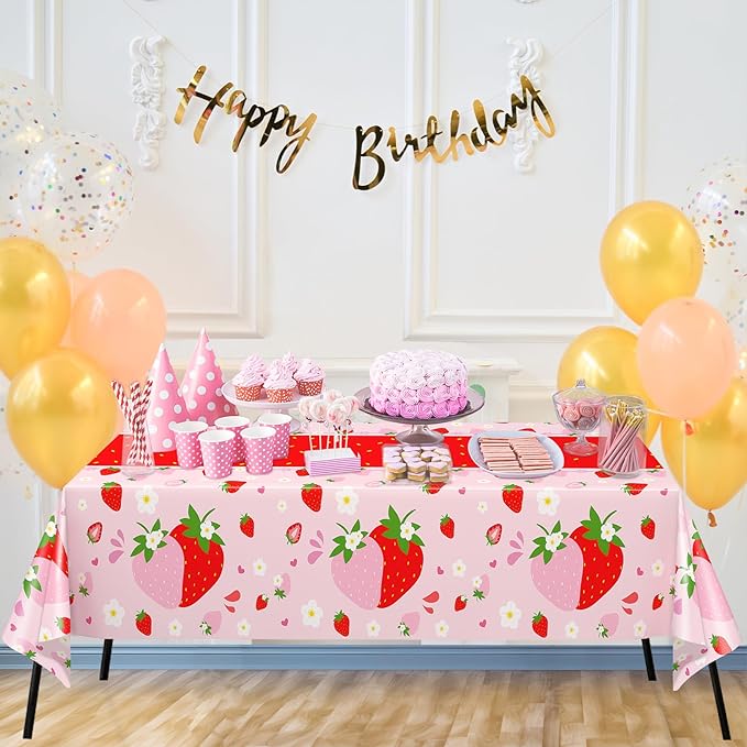 WNINK 3 Pack Strawberry Tablecloths Strawberry Berry Sweet One Table Covers for Birthday Party Decoration Berry Sweet Baby Shower Party Supplies 54" x 108"