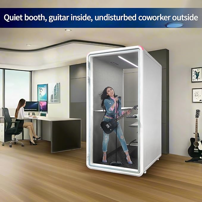 Quiet Meeting Pod with Acoustic Panels, Office Soundproof Room with Furniture, Portable Removable Working Booth for Private Phone Calling, Study, Individual Seater Personal Office H92in W43in D40in