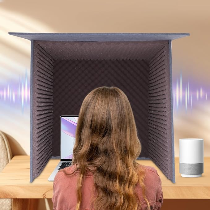 Desktop Soundproof Cover 31" H X 31" W X 31" L Recording Booth Portable Vocal Recording Booth with Double Sound Insulation Vocal Sound Absorbing Shield for Recording Studios, Offices（Purple+Gray）