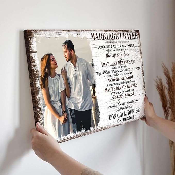 Dem Canvas Personalized Canvas Prints, Custom Photo And Name, Anniversary Valentine Gift For Wedding Marriage Prayer Canvas, Engagement Gift (36x24)