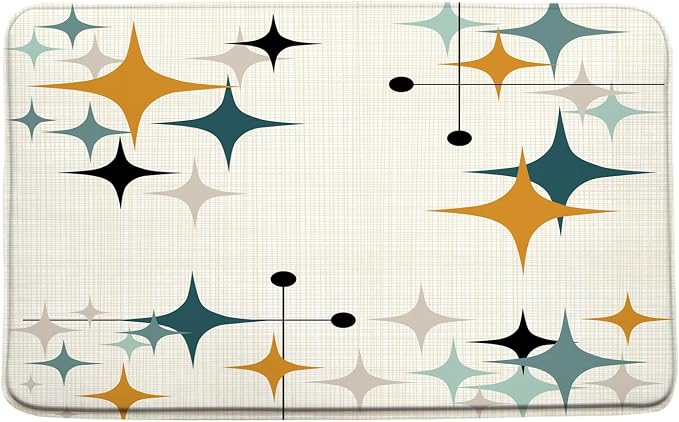 Mid Century Bath Mat Retro Atomic Stars 1950s 1960s Vintage Geometric Pattern Abstract Iconic Modern Orange 15.7x23.6 Inches Polyester Fabric Bathroom Rugs
