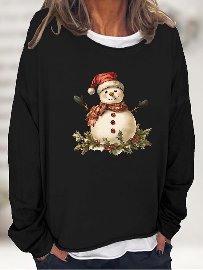 LOAIHA Christmas Shirts for Women Crewneck Snowman Snowflake Santa Graphic Shirts Christmas Tree Long Sleeve Xmas Hoodie